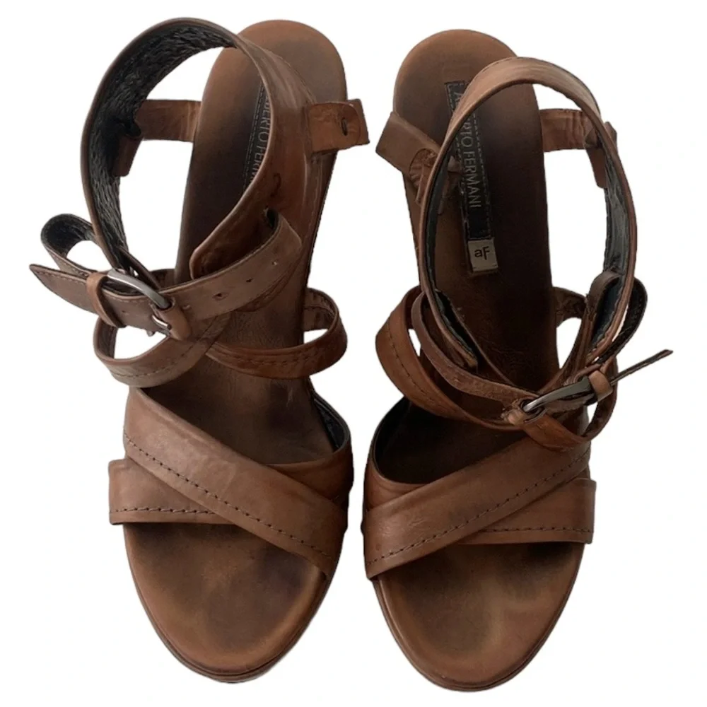 Alberto Fermani AF Brown Leather Distressed Wedges